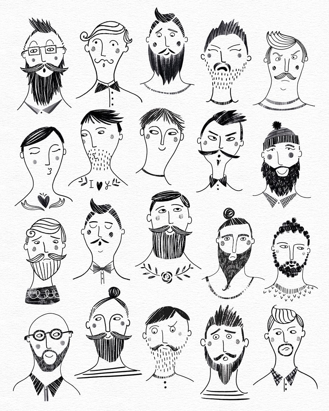 Illustration of abd mens faces 8x10in web